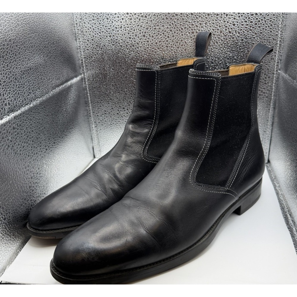 Santoni Men's US Size 8 Black Leather Chelsea Boots Luxury Made In Italy